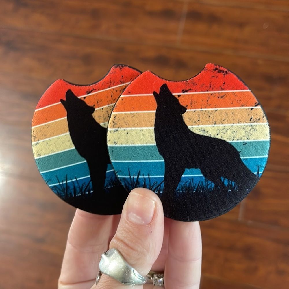 Wolf Car Coaster 2 Pack  Car Accessories  Car Decor